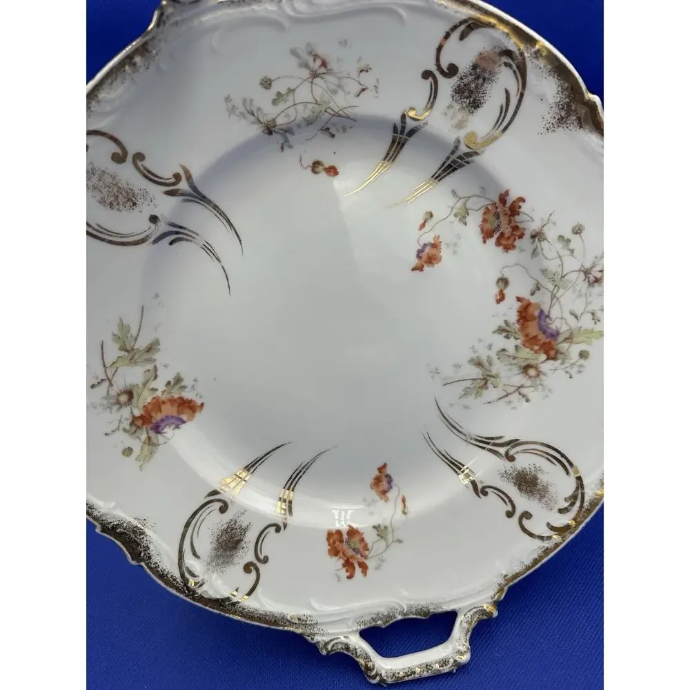 Vintage KPM Germany Porcelain‎ Cake Plate 428 Floral Gold Trim Handles 12”